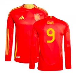 Spanien Gavi #9 Heim Trikot EM 2024 Langarm Fußballtrikot